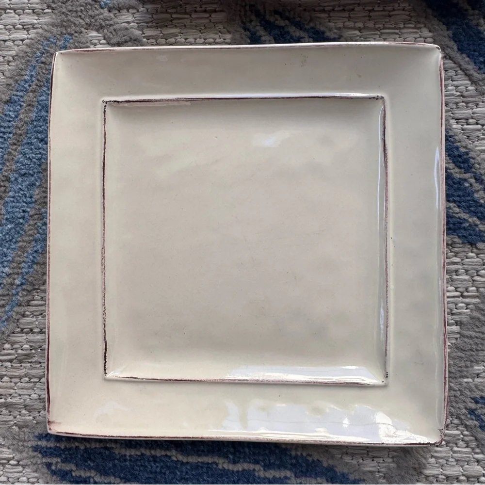 Pier 1 Imports Martillo Crème Brûlée Small Square Plate Set Distressed Off White